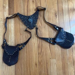 Vegan leather Chocolate brown Harness bag from ibiza with precious gemstone